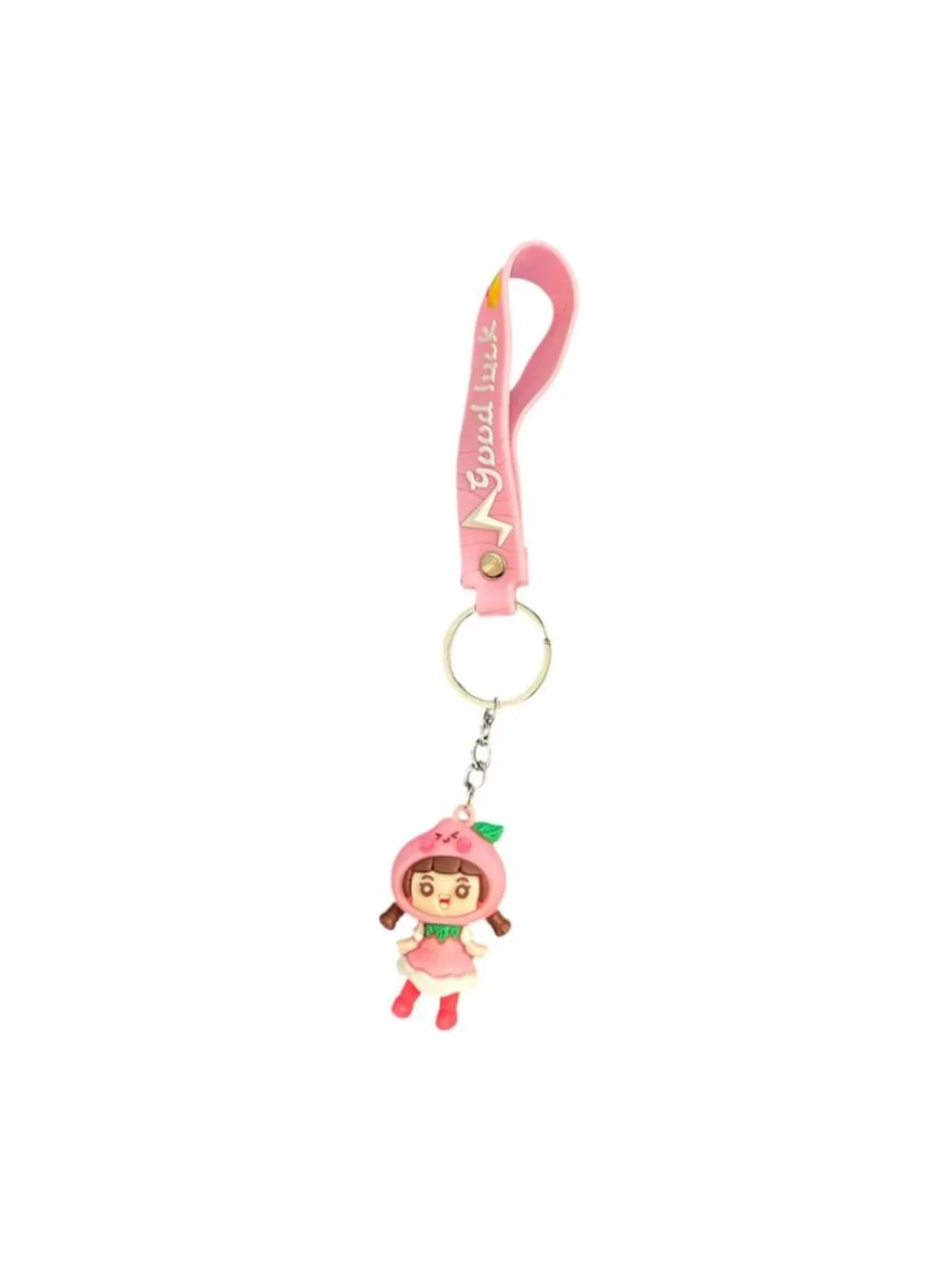 Cute Pink Peach Girl Wristlet Keychain Kawaii Silicone Strap NWOT